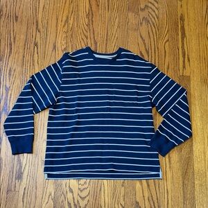 Banana Republic Men's Navy and White Striped Long Sleeve Shirt Size Large